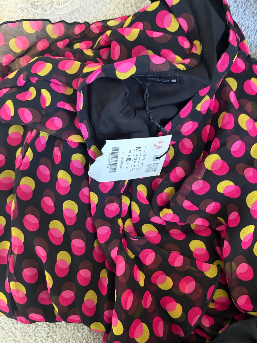 NWT Zara Women’s Asymmetrical Black / Fushia Midi Skirt Polka Dots - Picture 6 of 6